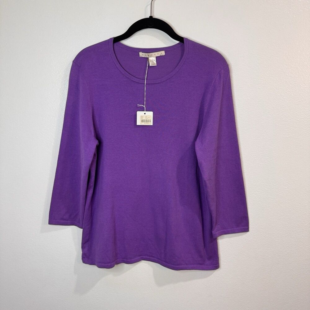 NWT Belford Sweater Shirt L $95 Pima Cotton Purple Stretch 3/4 Sleeves Basic
